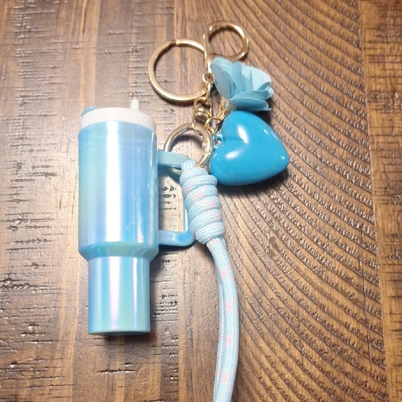 Accessories - Iridescent Keychain Bag Charm with Blue "Stanley" Like Charm